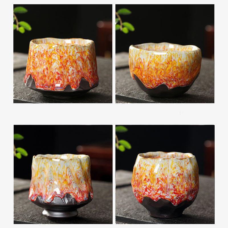 Taza de té de cerámica con Buddha Stones, color naranja, rojo, verde y amarillo, taza de té de Kung Fu