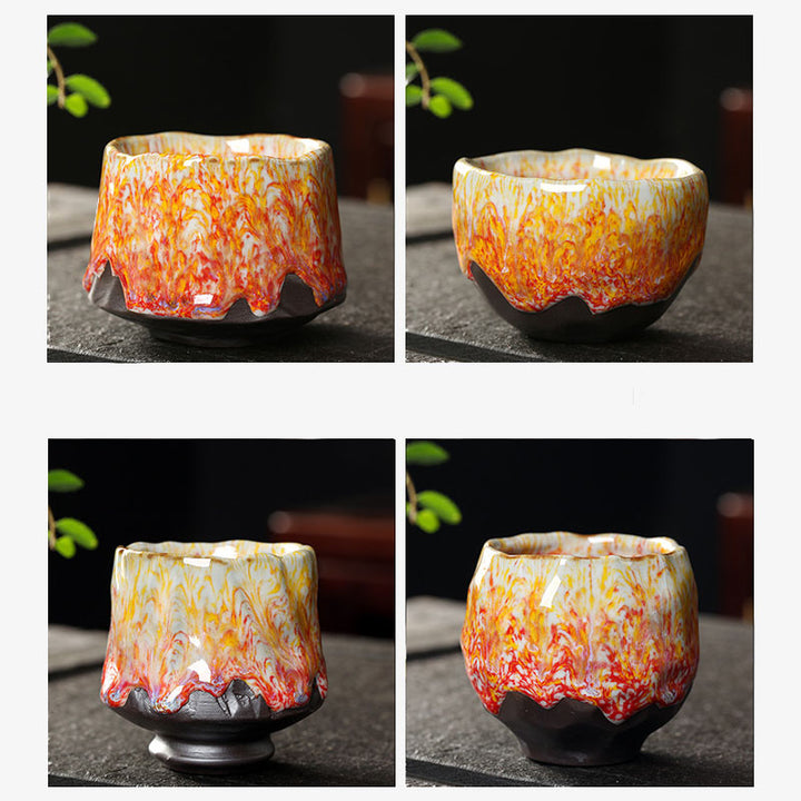 Taza de té de cerámica con Buddha Stones, color naranja, rojo, verde y amarillo, taza de té de Kung Fu