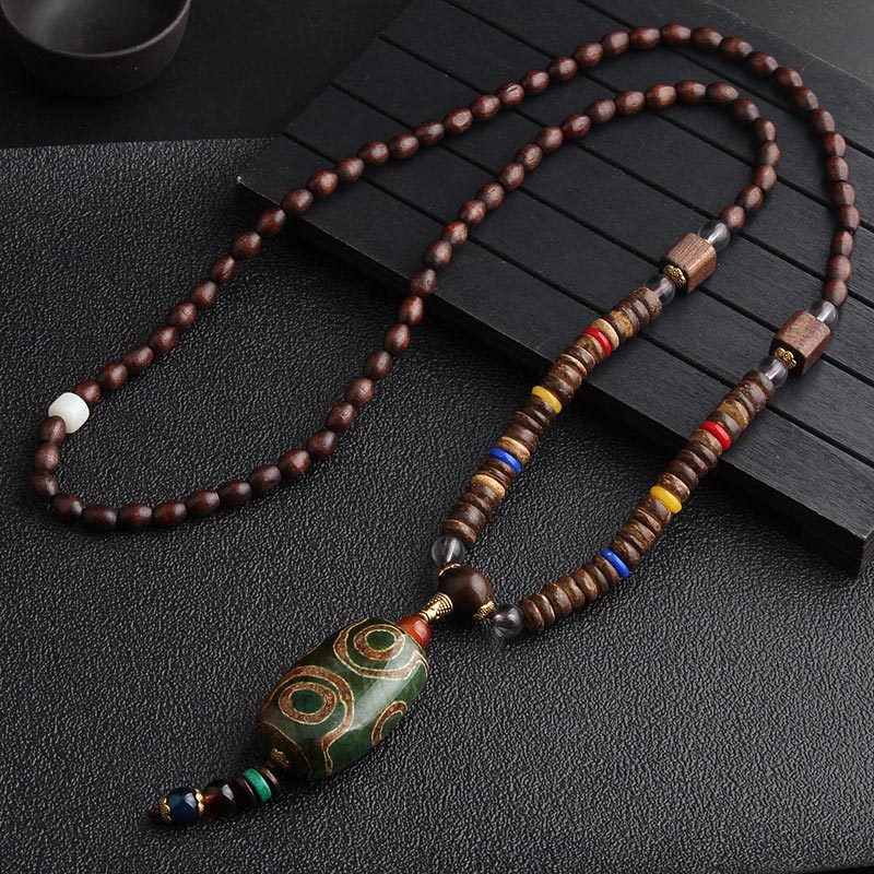 Collar de meditación de madera de wengué con cuentas Dzi de turquesa y Buddha Stones - Cuenta Dzi - image 5