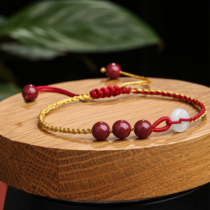 Pulsera de bendición con hebilla de paz de jade cinabrio natural con Buddha Stones