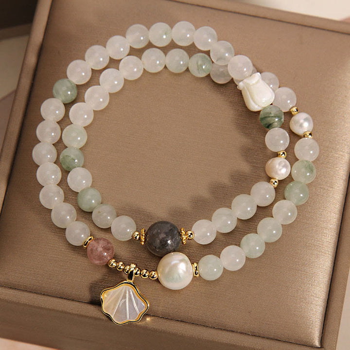 Pulsera de la suerte de concha de jade de doble capa con Buddha Stones