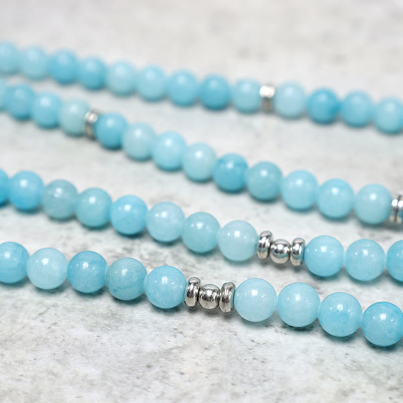 Buddha Stones Pulsera de Mala de Loto Curativo de Piedra Amazonita Natural - image 4