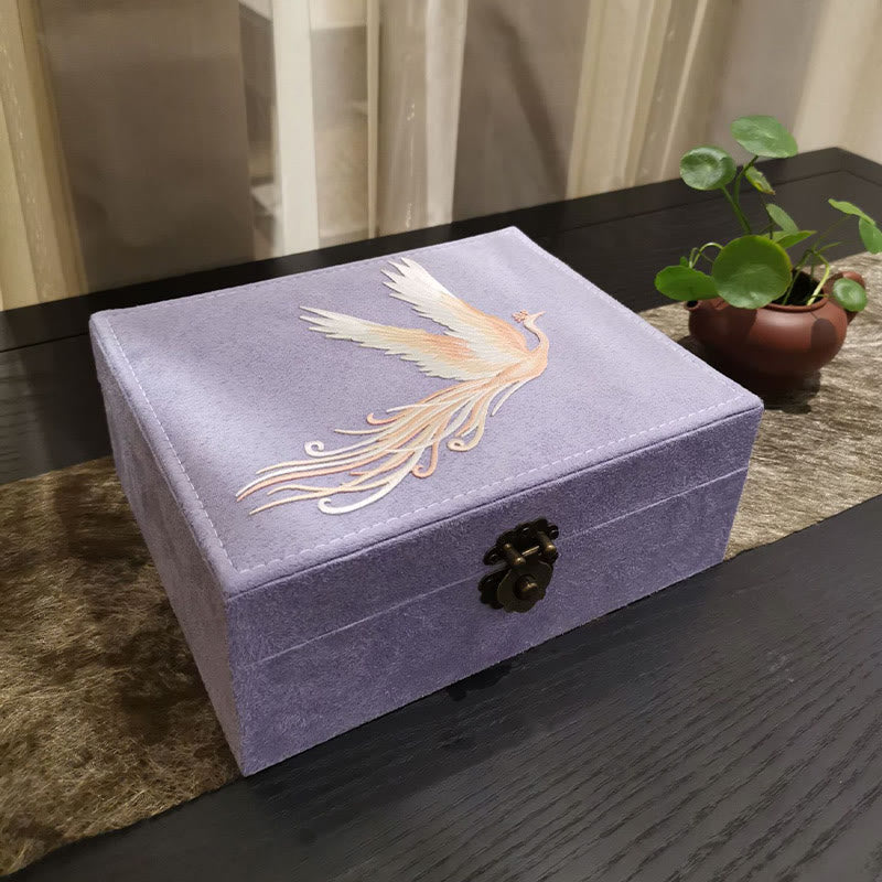 Caja organizadora de joyería de Fénix púrpura con Buddha Stones , caja de almacenamiento de joyería de dos capas, caja de franela
