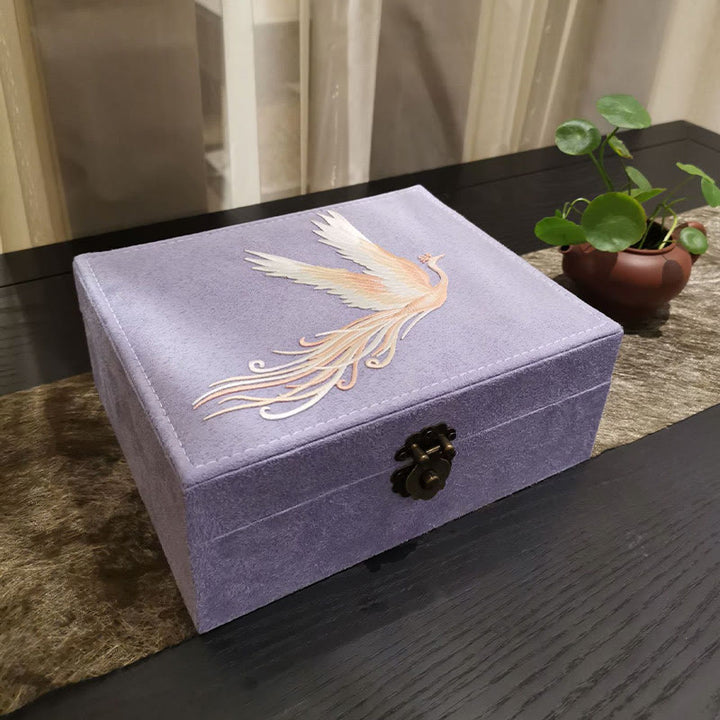 Caja organizadora de joyería de Fénix púrpura con Buddha Stones , caja de almacenamiento de joyería de dos capas, caja de franela