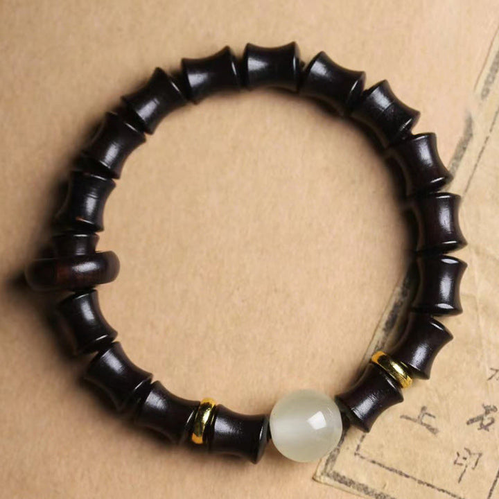 Pulsera de la paz de bambú con Buddha Stones, ébano, sándalo verde, palisandro negro