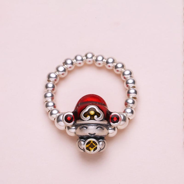 Anillo de protección con diseño de moneda de cobre, Dios de la riqueza, Plata de Ley 925 con Buddha Stones