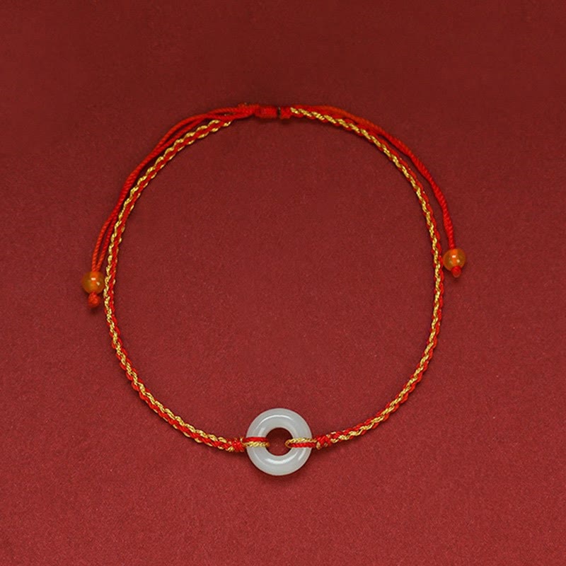 Pulsera tobillera trenzada con Buddha Stones, hebilla redonda de la paz, Jade, suerte, abundancia