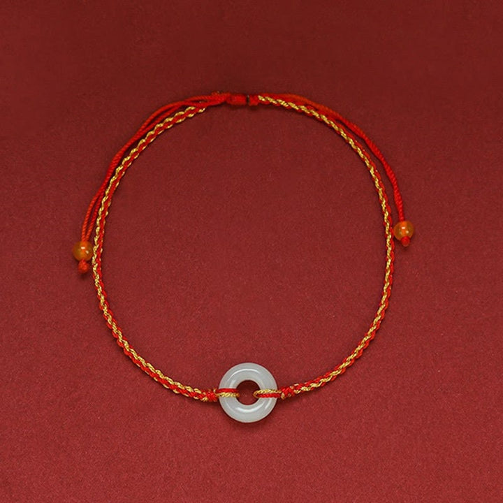 Pulsera tobillera trenzada con Buddha Stones, hebilla redonda de la paz, Jade, suerte, abundancia