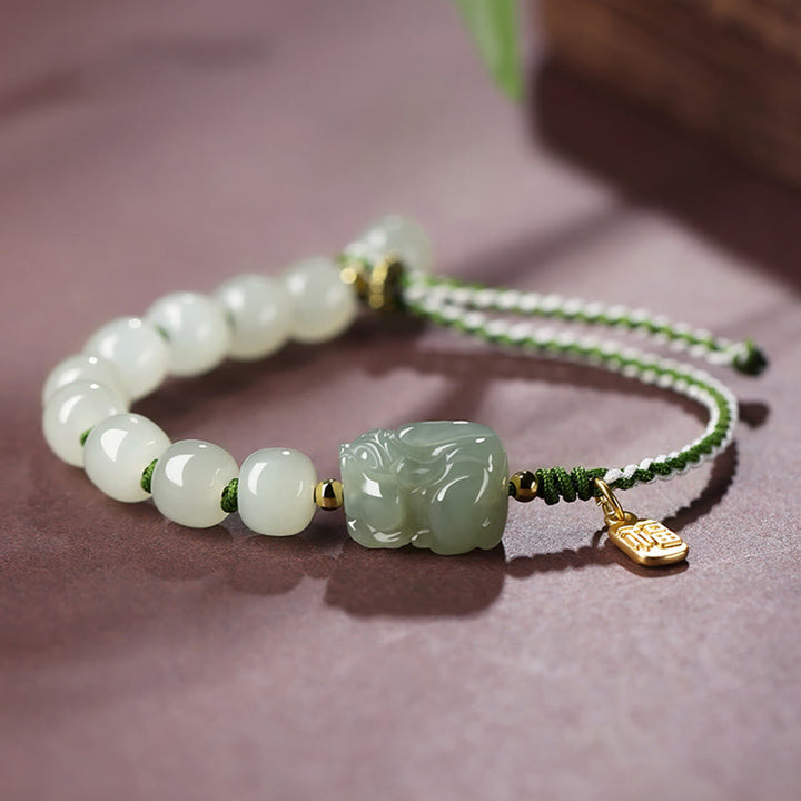 Pulsera de cuerda de personaje de jade natural Hetian PiXiu Luck Fu