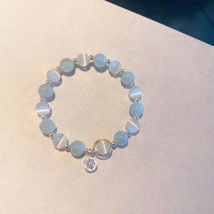 Pulsera con dije de soporte de aguamarina y ojo de gato de plata de ley 925 con Buddha Stones