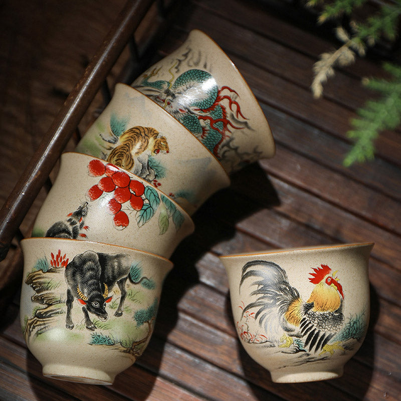 Taza de té de cerámica del zodíaco chino, 12 Buddha Stones, taza de té de Kung Fu, 130ml