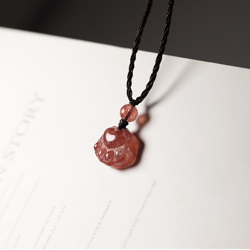 Colgante de collar curativo con garra de gato preciosa de cuarzo fresa con Buddha Stones - Cuarzo fresa (Amor ♥ Sanación) - image 1