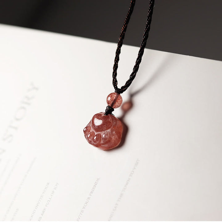 Colgante de collar curativo con garra de gato preciosa de cuarzo fresa con Buddha Stones - Cuarzo fresa (Amor ♥ Sanación) - image 1