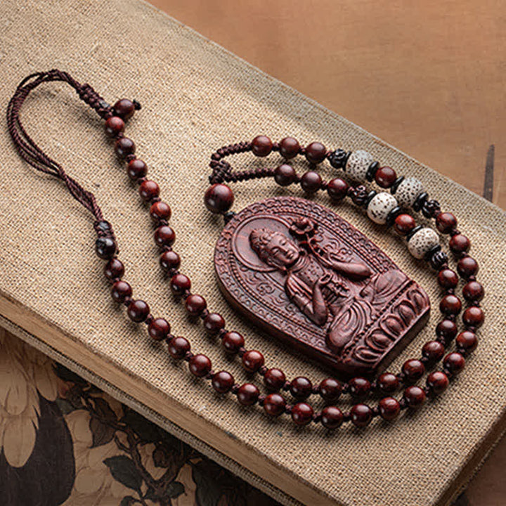 Colgante de collar de protección de loto de sándalo rojo de hoja pequeña de Buda natal del zodiaco chino