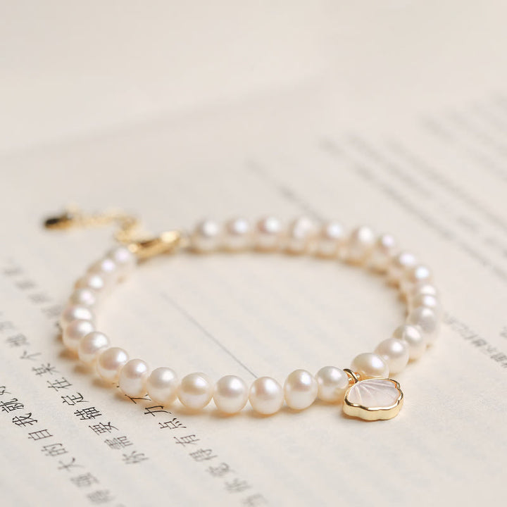 Pulsera de cuentas con dije de concha de cristal y perlas naturales chapadas en oro de 14 quilates con Buddha Stones