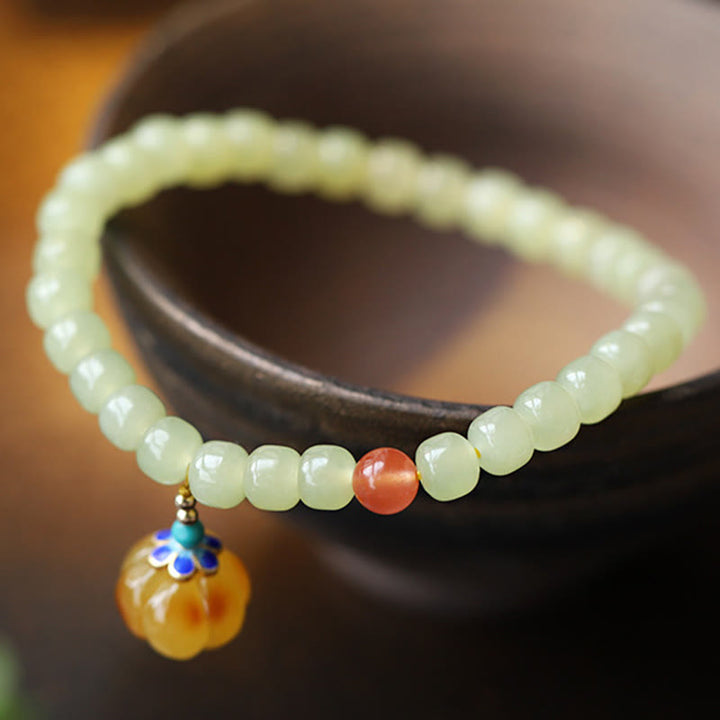 Pulsera de prosperidad de cristal de ágata roja ámbar calabaza de jade hetiano natural