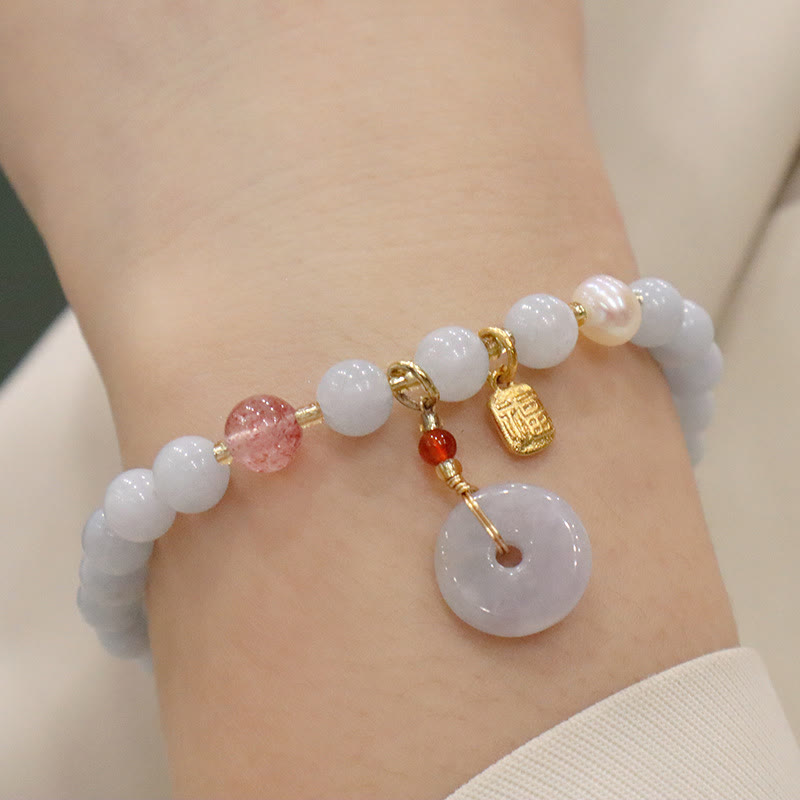 Pulsera con dije de gato, calabaza, conejo, calcedonia, aguamarina natural , Buddha Stones - Hebilla de paz aguamarina Personaje Fu - image 12