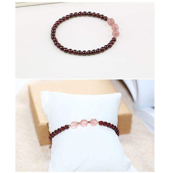 Pulsera Calma de Cuarzo Fresa Granate Natural de Piedras de Buddha Stones