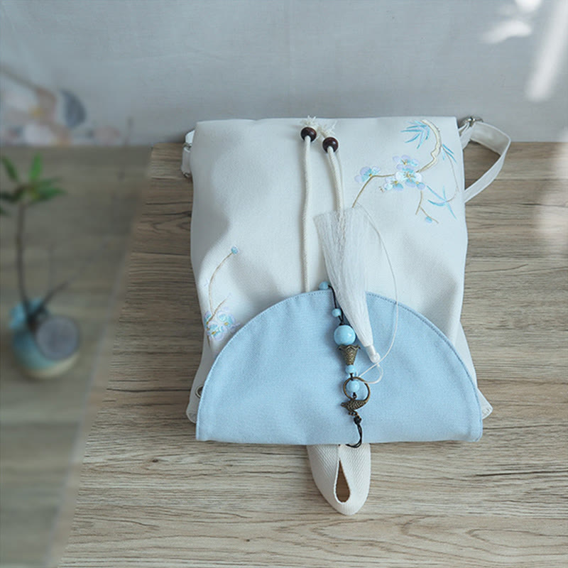 Mochila de lona de gran capacidad bordada hecha a mano con Buddha Stones