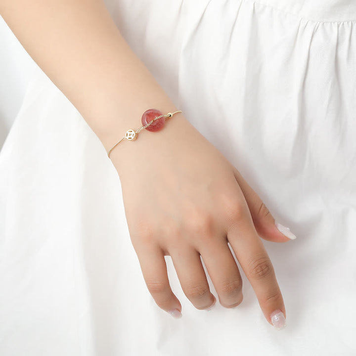 Pulsera de amor con moneda y hebilla de paz de cuarzo fresa