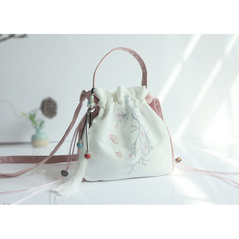 Bolso de hombro de lona con flores bordadas hechas a mano con Buddha Stones - image 26