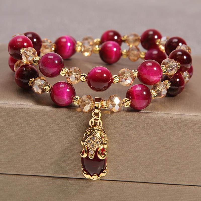 Ojo de tigre Pixiu Fox bolsa de dinero protección confianza en sí mismo pulsera de doble envoltura - Ojo de tigre rojo y Pixiu - image 0