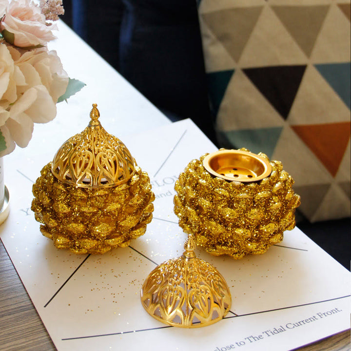 Mini quemador de incienso con diseño de cono de pino dorado, decoración de mesa para el hogar, rituales espirituales