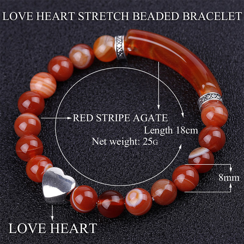Pulsera de corazón unisex con cuentas de cristal natural