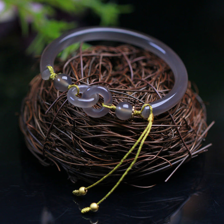 Brazalete de pulsera de equilibrio con hebilla de paz doble de ágata gris natural con Buddha Stones