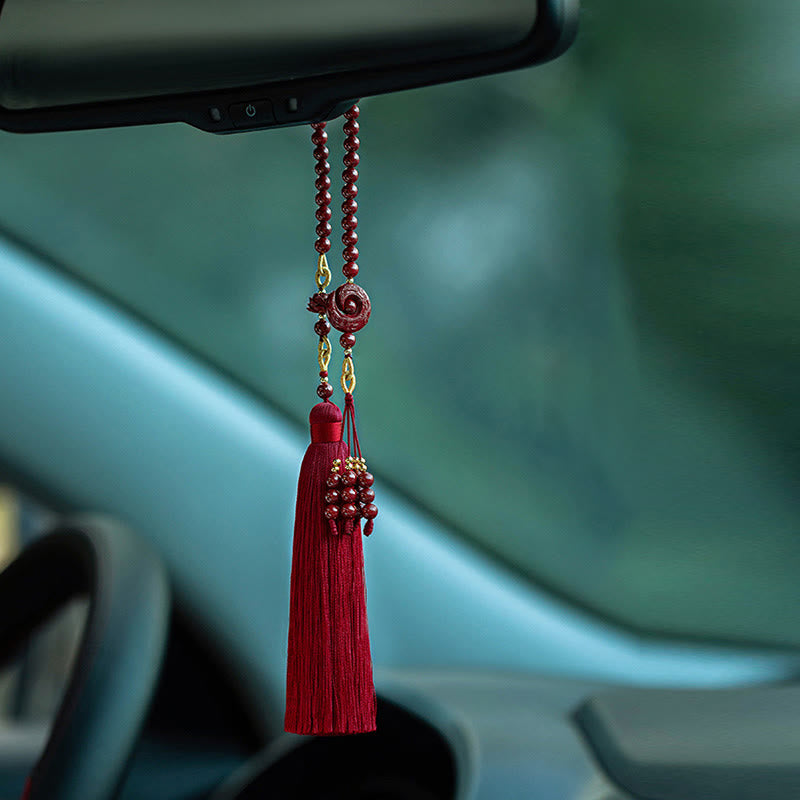 Buddha Stones, la suerte mejora el diseño, patrón de cinabrio Natural, bendición de loto, decoración colgante para coche