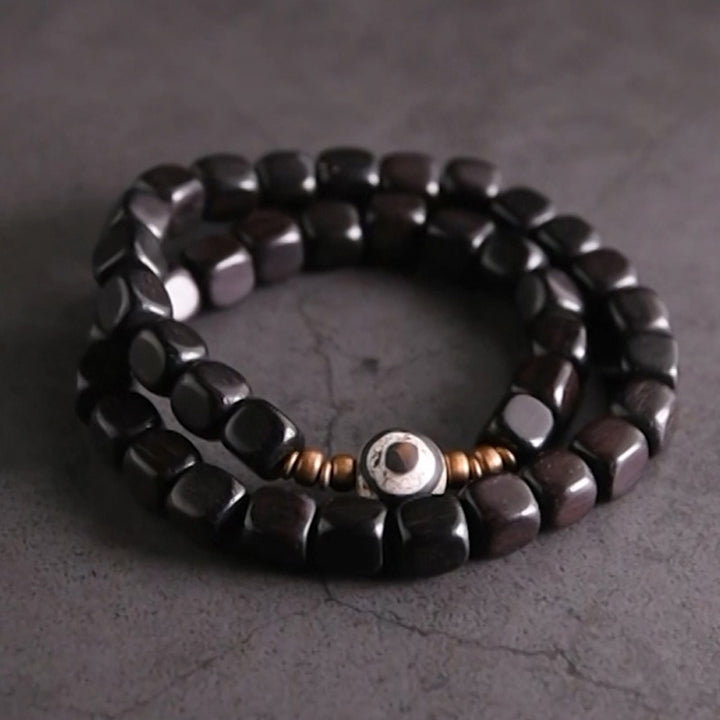 Pulsera de pareja de paz de cobre con cuentas Dzi de madera de ébano