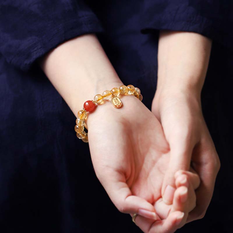 Pulsera con dijes de la fortuna de ágata roja y citrino con Buddha Stones