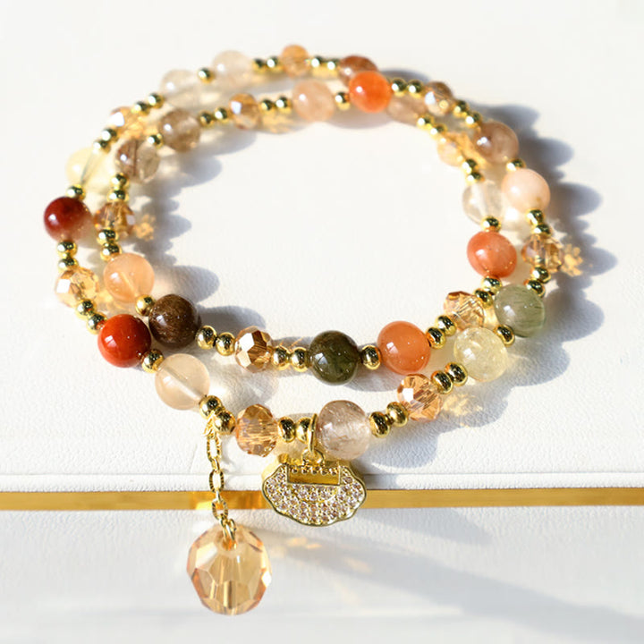 Pulsera colorida de cuentas de crecimiento espiritual de doble envoltura de cuarzo rutilado