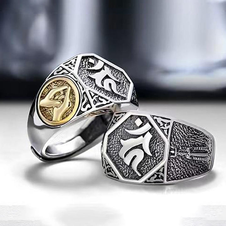 Anillo ajustable de protección tallada con diseño sánscrito de plata de ley 925 con Buddha Stones - image 13