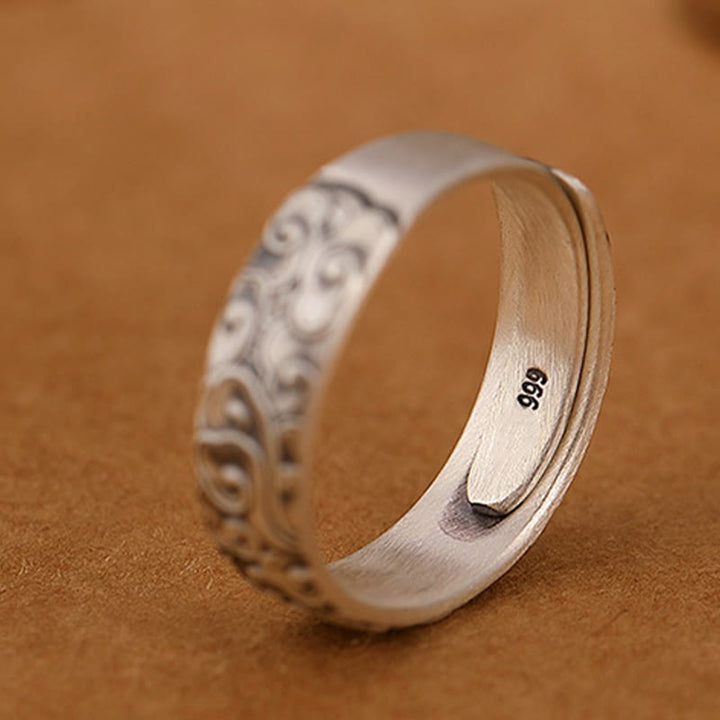 Anillo de iluminación grabado con Buddha Stones de plata de ley 999, flor de loto, flor de ciruelo, nubes auspiciosas - image 11