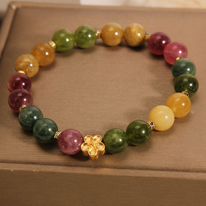 Pulsera Positiva De Flor Dorada De Turmalina Colorida Natural De Buddha Stones