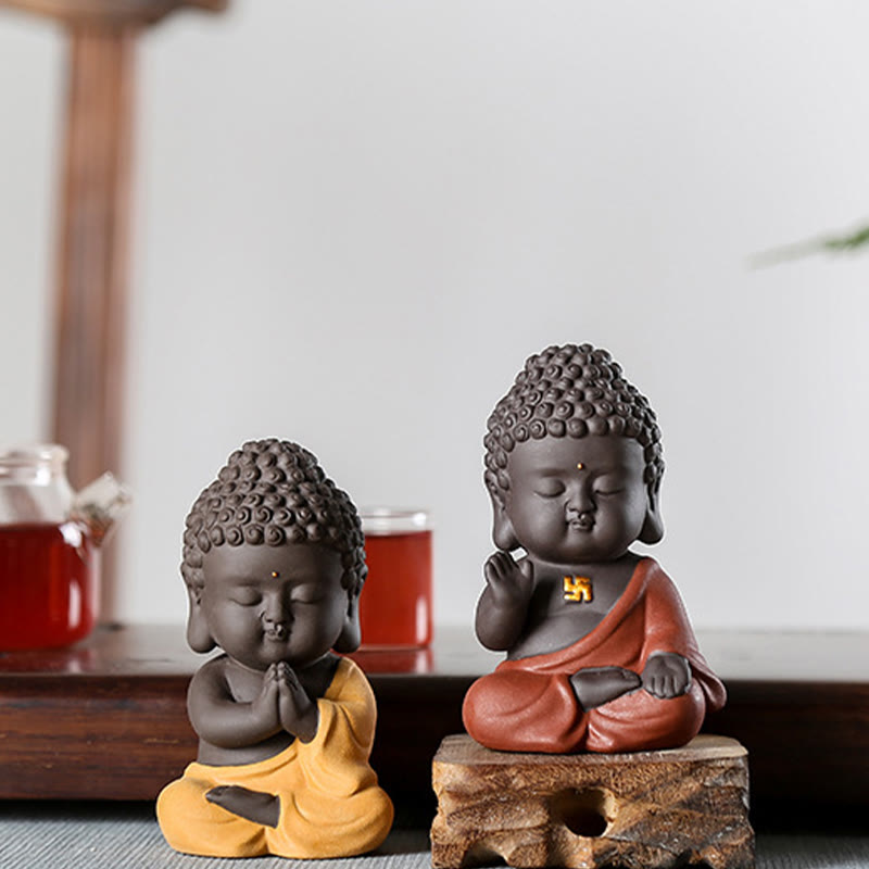 Buddha Stones Pequeño Buda Serenidad Arcilla Púrpura Decoración de Escritorio para el Hogar - image 26