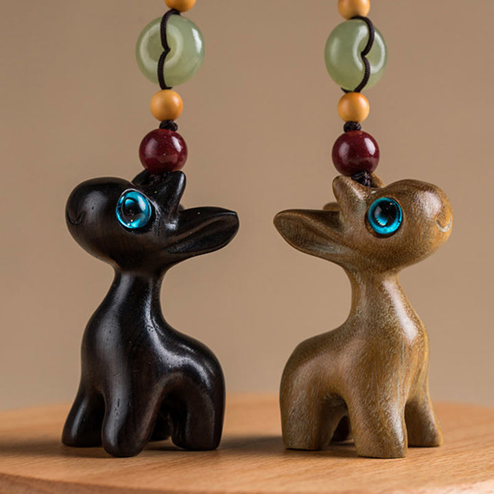 Buddha Stones, sándalo verde, madera de ébano, Mini ciervo, hebilla de paz positiva, llavero, decoración colgante para teléfono