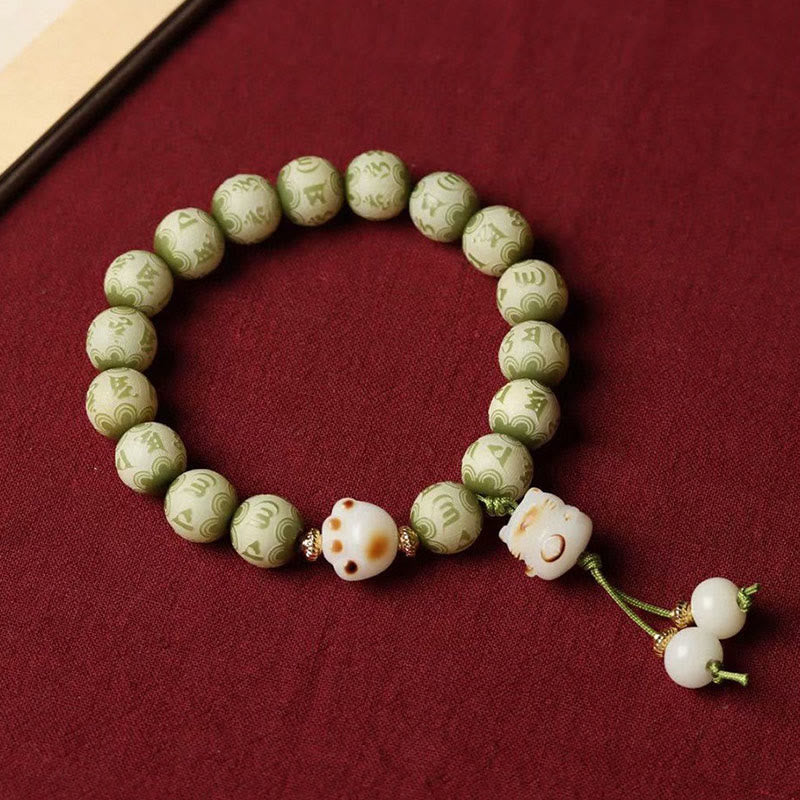 Pulsera de sabiduría grabada con Buddha Stones, semilla de Bodhi verde, pata de gato, Om Mani Padme Hum - image 2