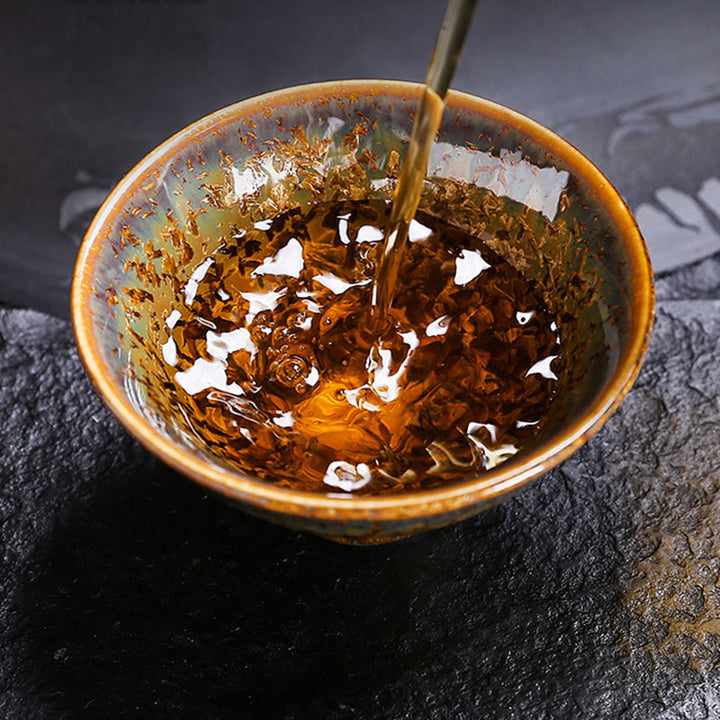 Taza de té de cerámica marrón colorida con Buddha Stones, tazón de té de Kung Fu
