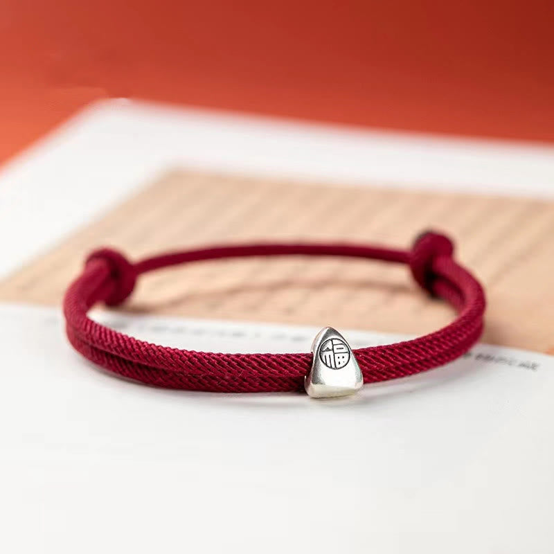 Pulsera trenzada hecha a mano con bendición de personaje Fu de plata de ley 925 con Buddha Stones - image 3