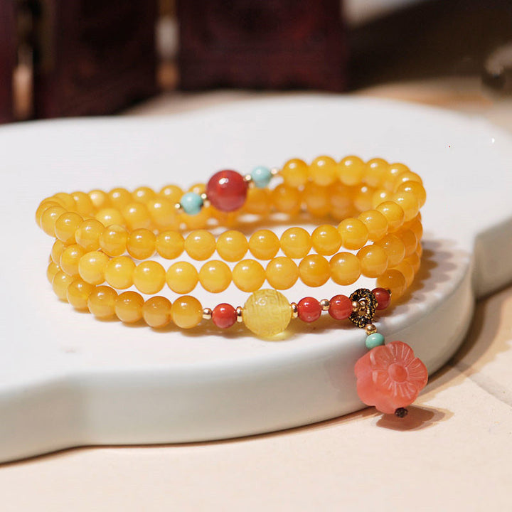 Collar de equilibrio curativo de ámbar Pulsera con dije de flor