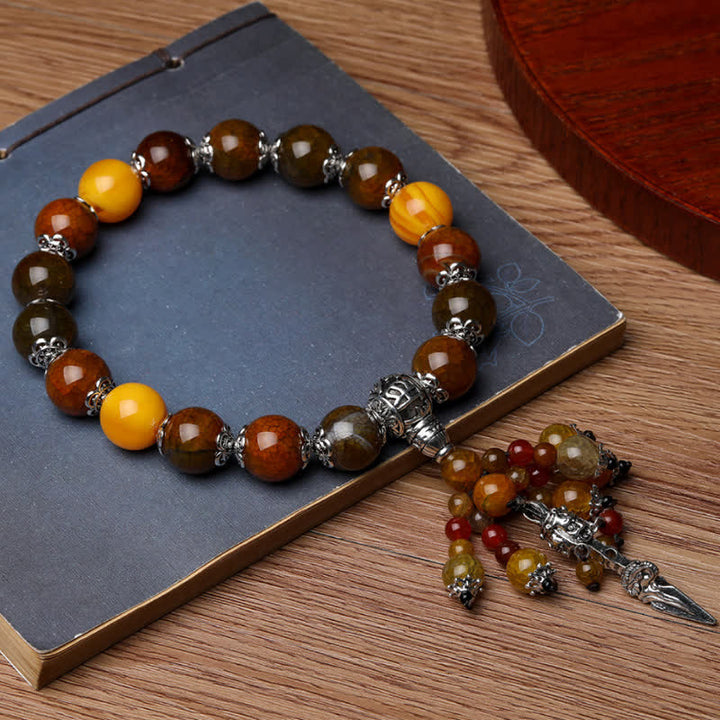Ojo de Tigre Natural, ágata roja, vena de dragón, piedra de ágata, pulsera curativa de poder Vajra Dorje, decoración del coche