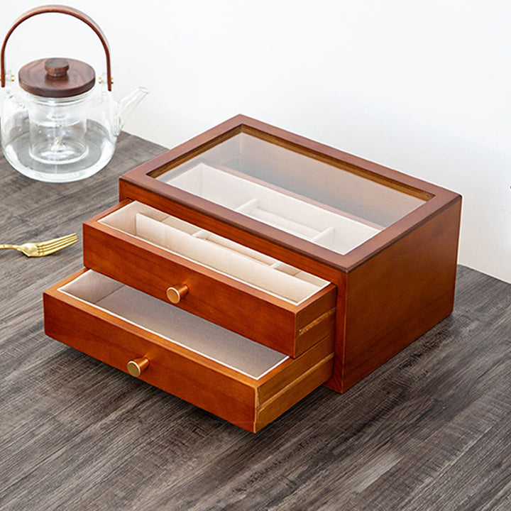 Caja de almacenamiento de joyería Retro de madera maciza con Buddha Stones, con cajón