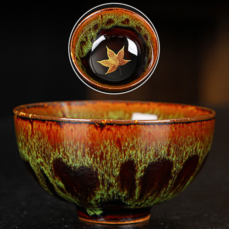 Tazas de té caseras de cerámica coloridas de la hoja de arce de las Buddha Stones