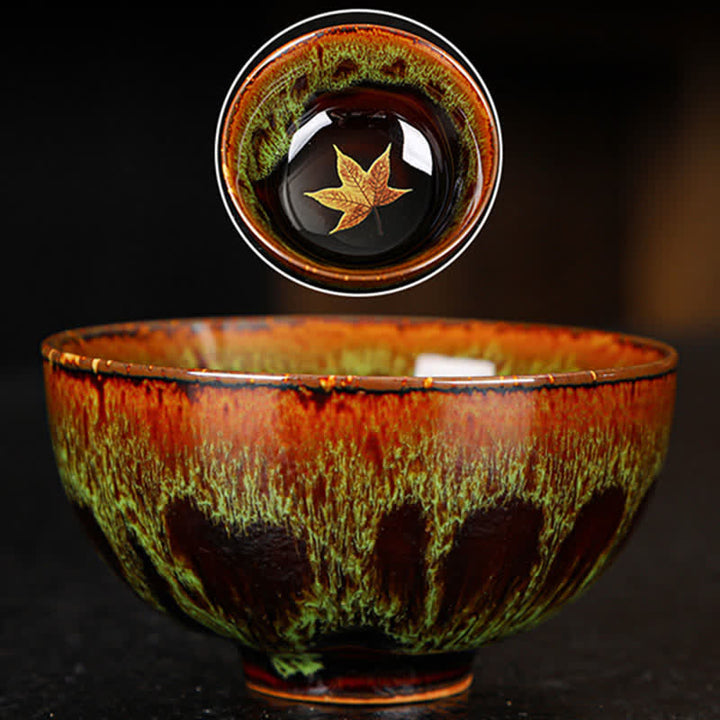 Tazas de té caseras de cerámica coloridas de la hoja de arce de las Buddha Stones