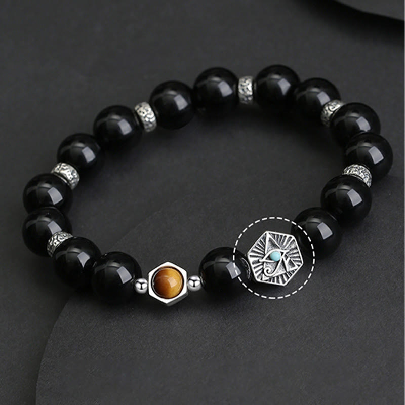 Pulsera de purificación de ojo de tigre de obsidiana negra de plata de ley 925 con Buddha Stones - image 6