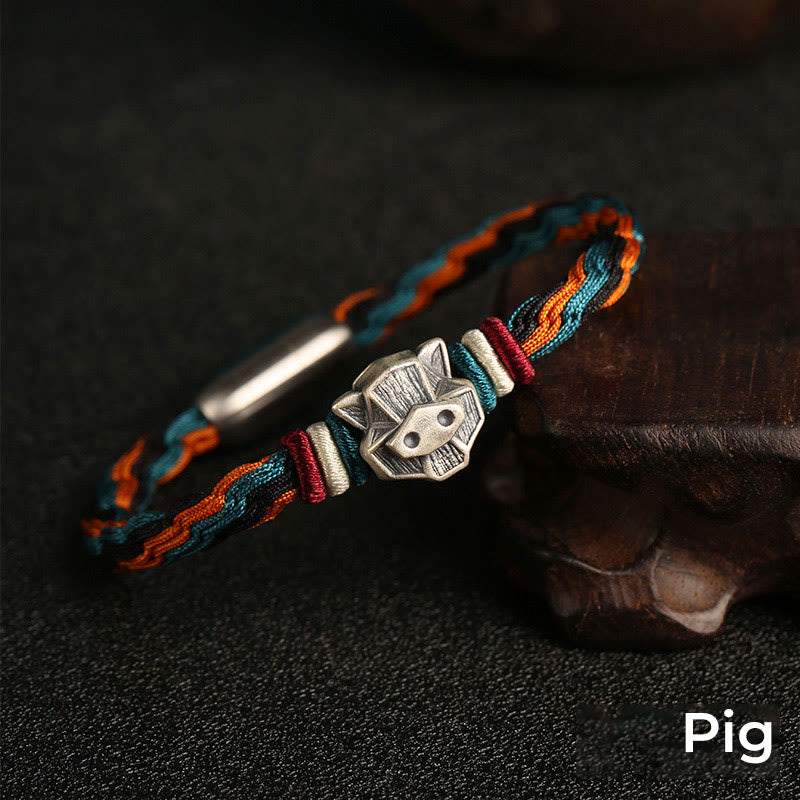 Pulsera de cuerda con nudo de reencarnación colorida, protección del zodíaco chino, Año del Dragón, plata de ley 999 hecha a mano con Buddha Stones