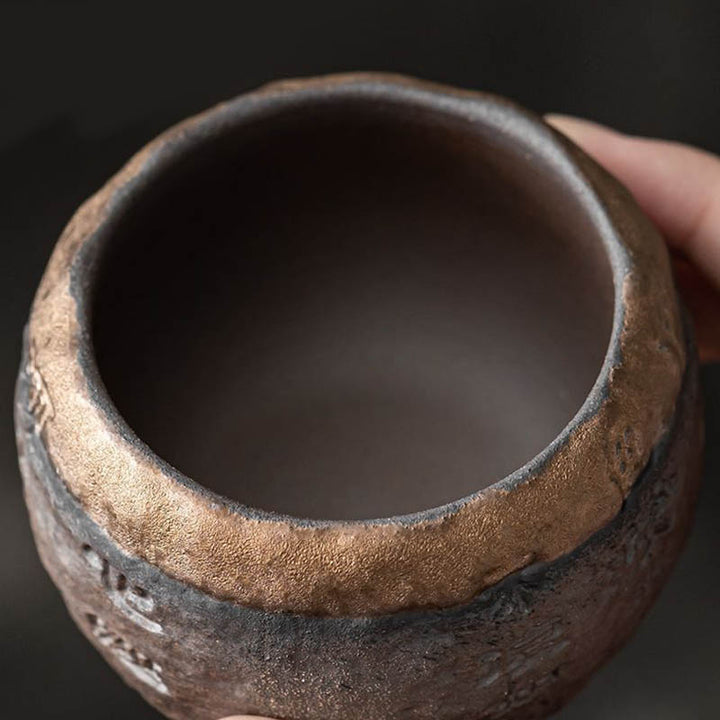 Taza de té de cerámica grabada con Sutra del corazón de Buddha Stones, taza de té de Kung Fu de 130ml