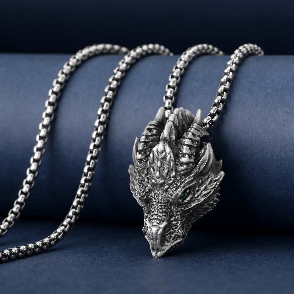 Collar con colgante de metal con diseño de cabeza de dragón de estaño puro con Buddha Stones - image 3